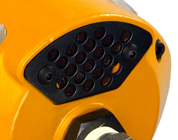 Close up image of the muffler on Kito's air hoists