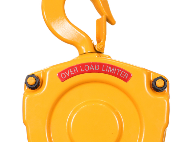 close up image of the overload limiter label on Kito's CB hand chain hoist