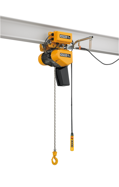 Image of Kito's MRQ electric trolley paired with Kito's EQ/SEQ electric chain hoist